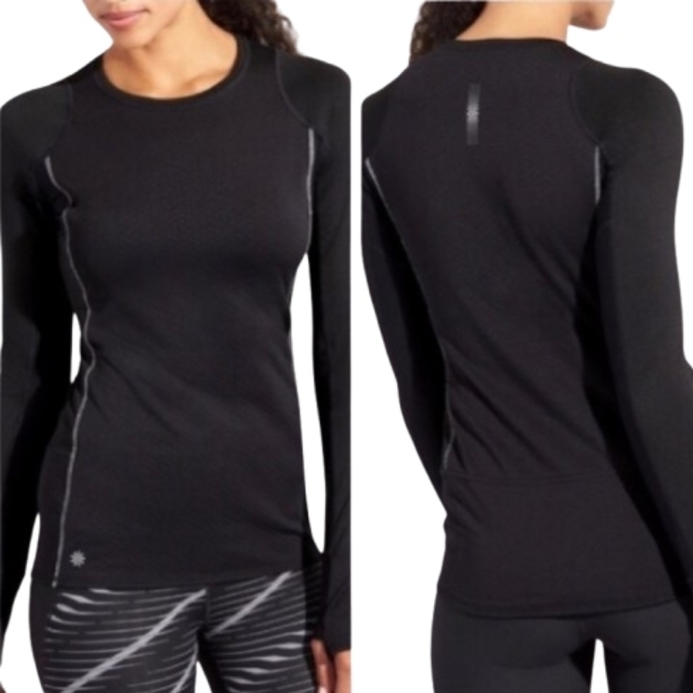Athleta Heat Zone Black Top Size XXS Reflectors Long Sleeves Cold Weather Runner